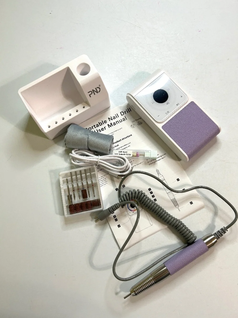 Professional Purple And White Nail Drill 40,000 RPM Cordless Rechargeable